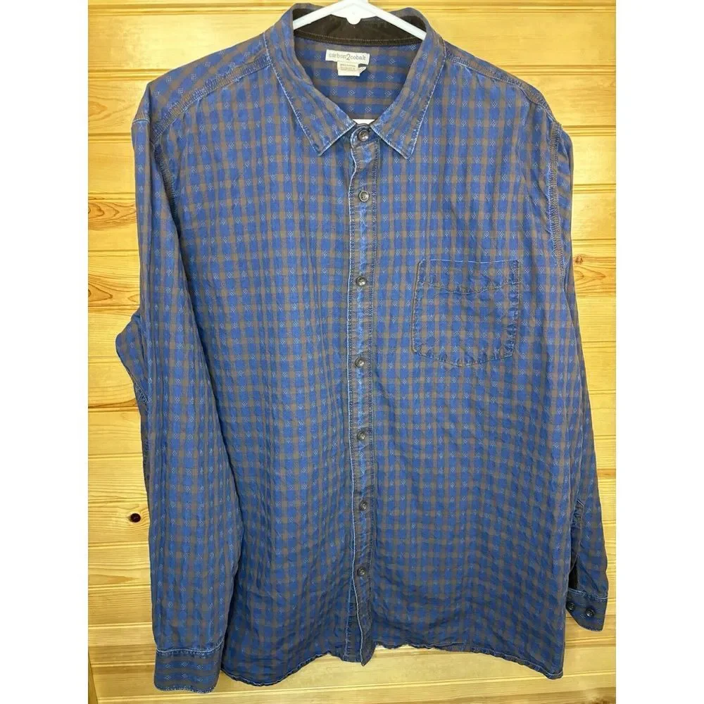 Carbon 2 Cobalt‎ Men's XL Blue Corduroy Cuff Button Up Check Pattern Shirt